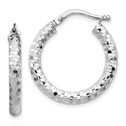 14k White Gold 3x22mm Diamond-cut Hoop Earrings Gift for Women