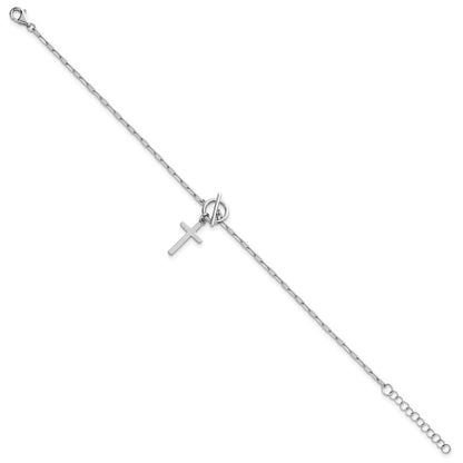 Sterling Silver Cross Dangle Paperclip Link 6.5" with 1" Ext Bracelet