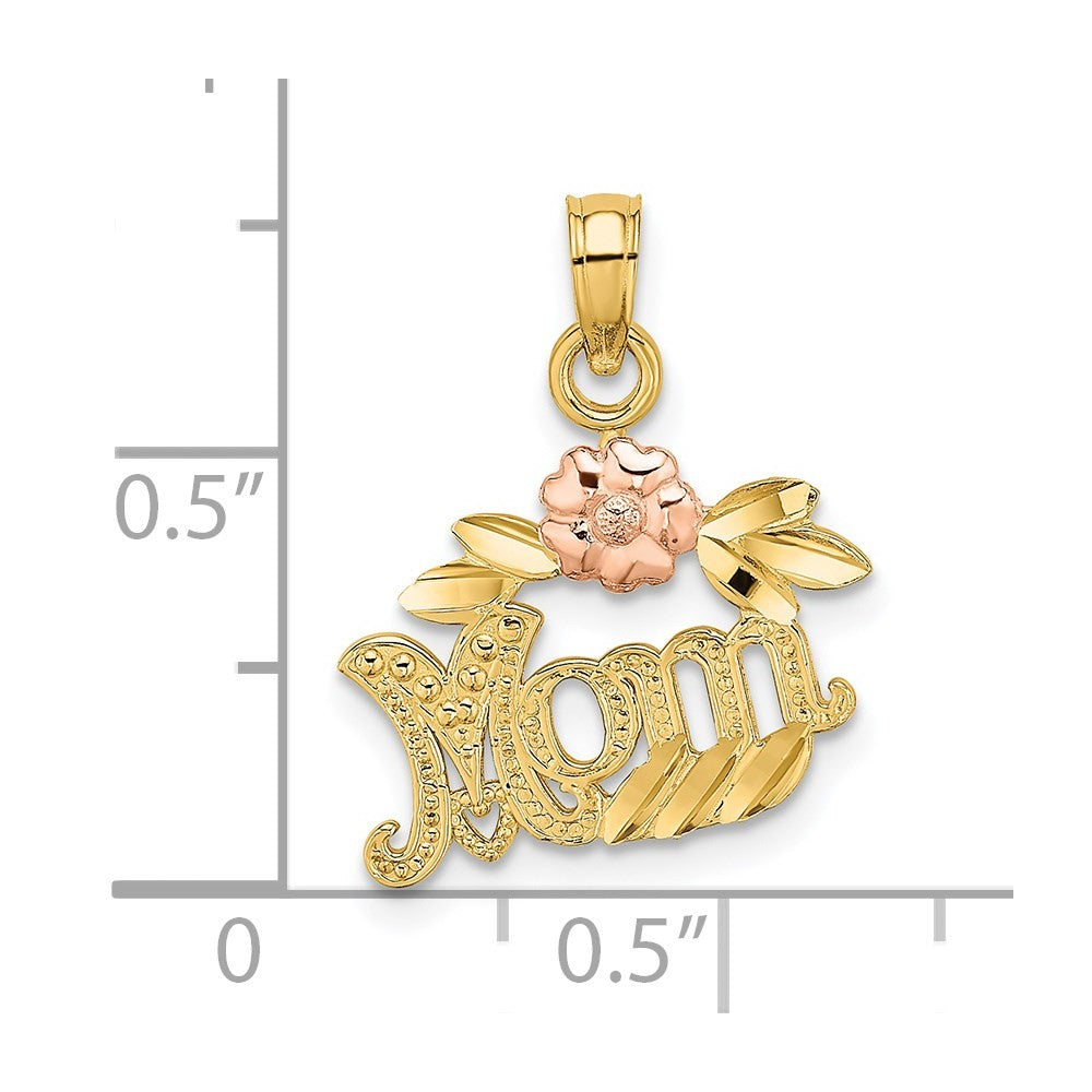 14k Two-Tone Textured Flower MOM Charm