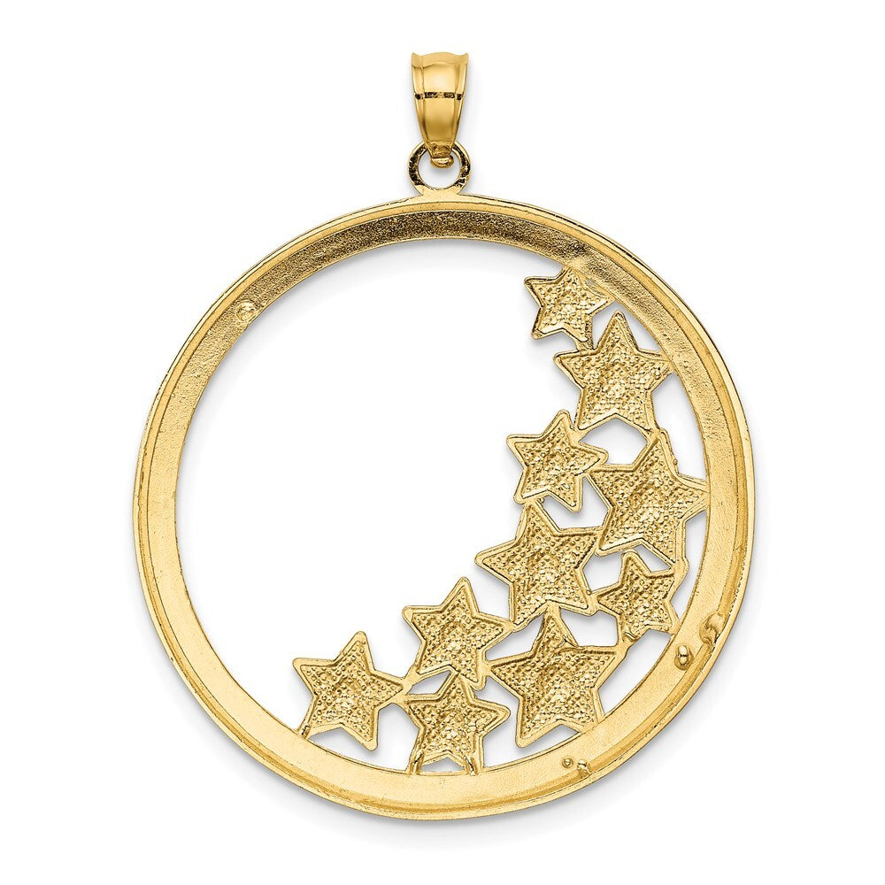 14k Yellow Gold Rhodium Stars in Round Frame Charm