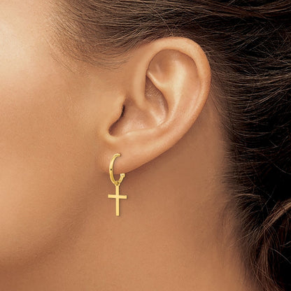 14k Yellow Gold Polished Cross Dangle Earrings Gift for Women