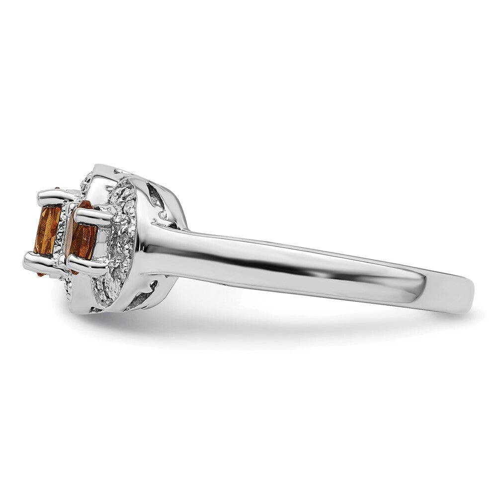 Sterling Silver Rhodium Citrine & Diamond Ring Size 6