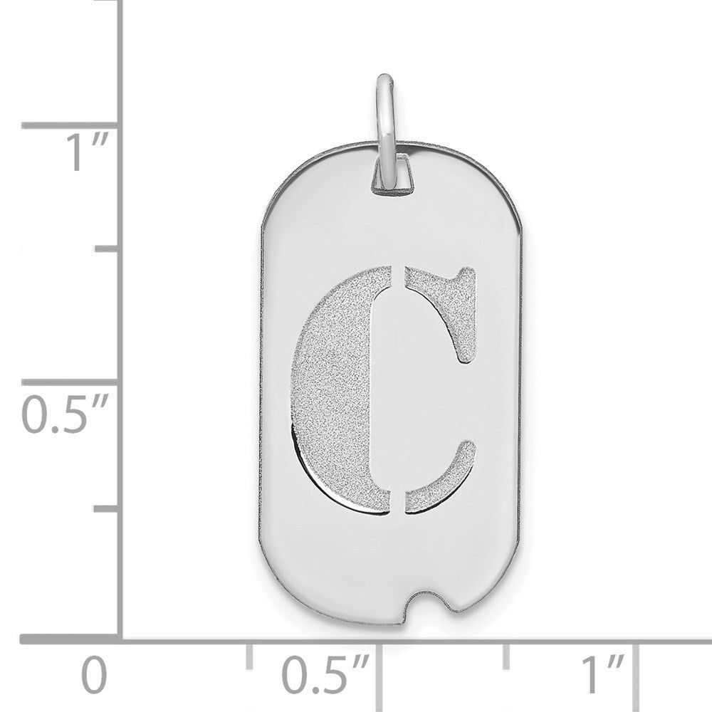 14k White Gold Polished Letter C Initial Dog Tag Pendant for Women