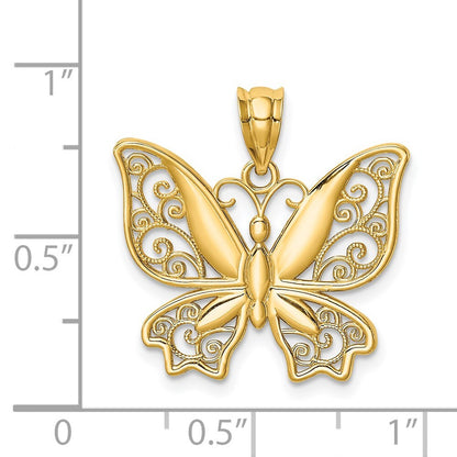 14k Yellow Gold Polished Butterfly Pendant for Women