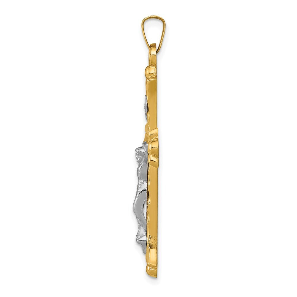 14k Two-tone Gold Textured and Polished INRI Crucifix Pendant for Women