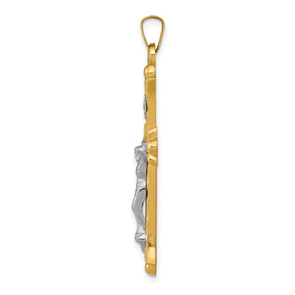 14k Two-tone Gold Textured and Polished INRI Crucifix Pendant for Women