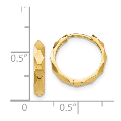 14k Yellow Gold Diamond-cut Hoop Earrings Gift for Women