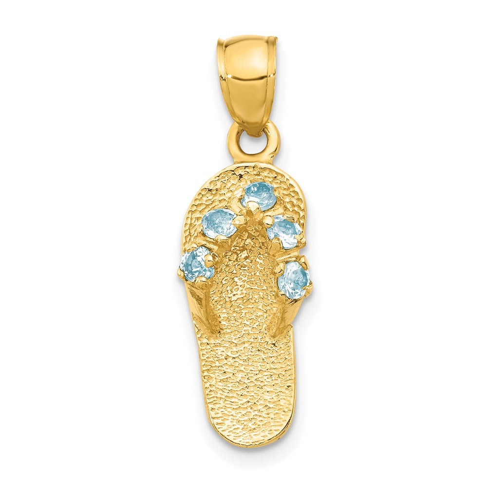 14k Yellow Gold 3D March/Cubic Zirconia Birthstone Flip Flop Pendant