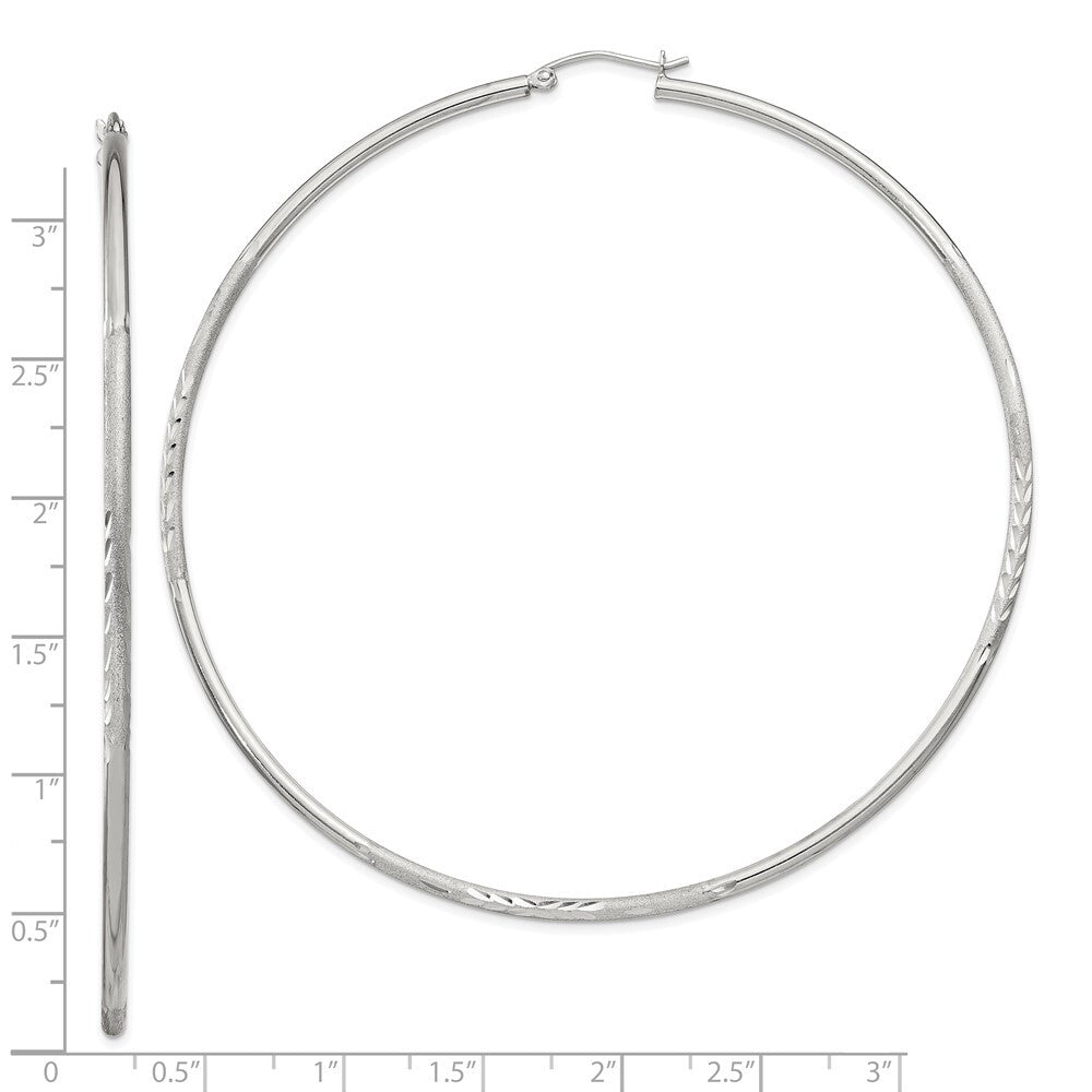 Sterling Silver 2mm Polished/Satin Diamond-cut Hoop Earrings