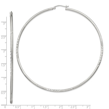 Sterling Silver 2mm Polished/Satin Diamond-cut Hoop Earrings