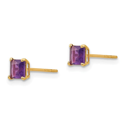 14k Yellow Gold Amethyst 4mm Square Earrings