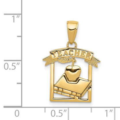 14k Yellow Gold Polished Flat-Backed TEACHER Pendant for Women