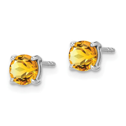 14k White Gold Round Citrine Stud Earrings