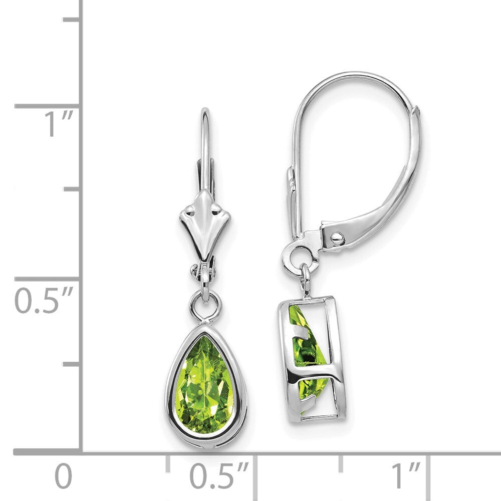 14k White Gold 8x5mm Pear Peridot Leverback Earrings Gift for Women