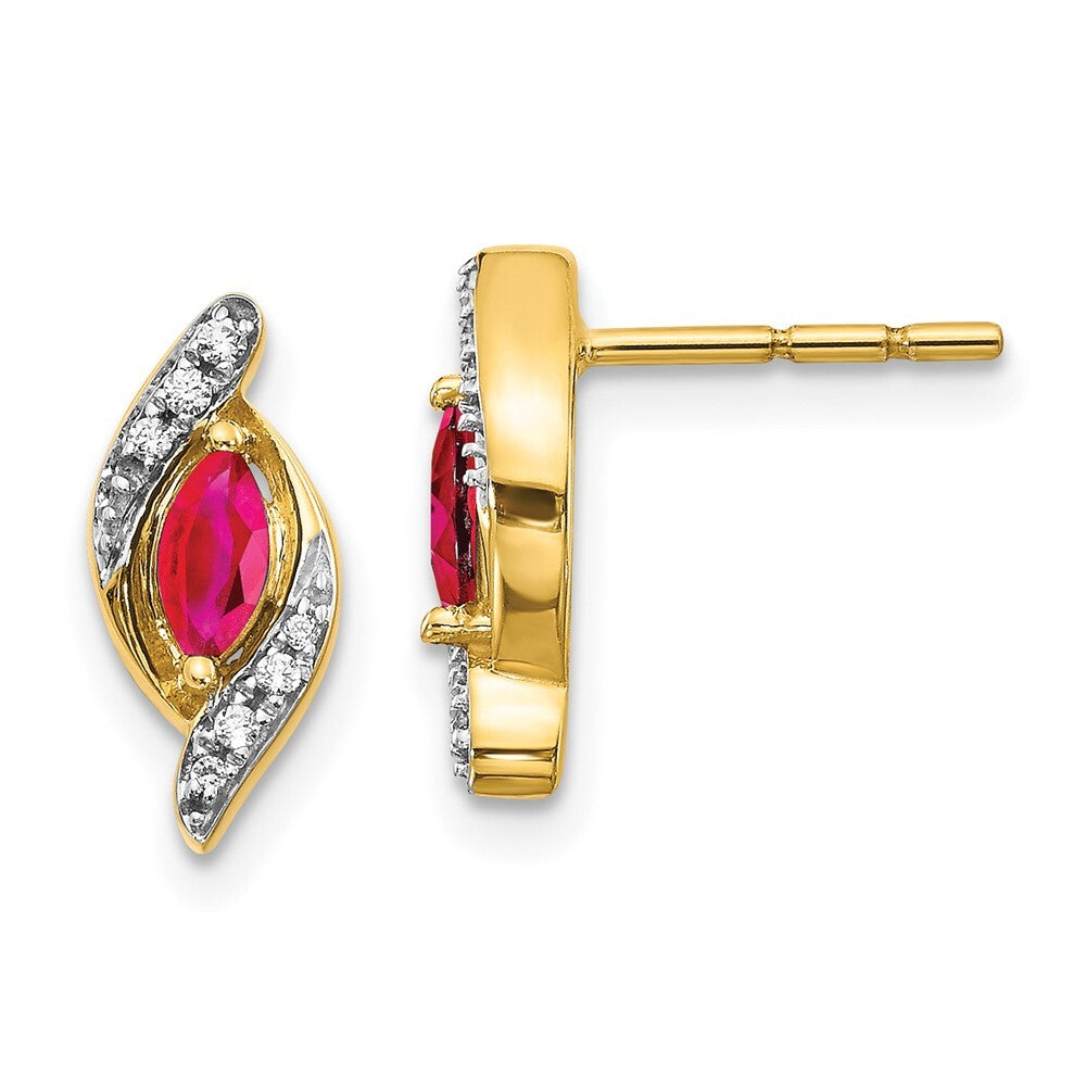 14k Yellow Gold Diamond and Ruby Drop & Dangle Earrings