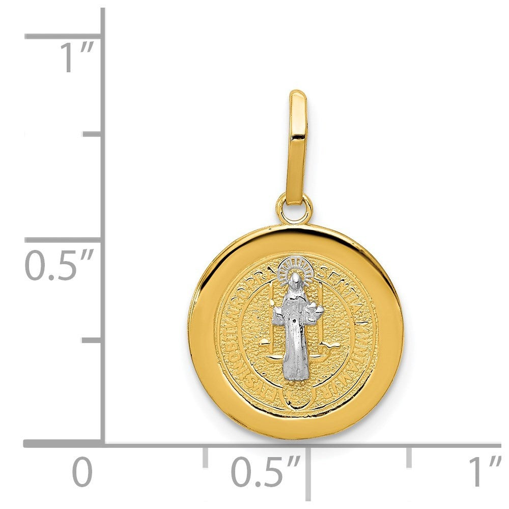 14k Yellow Gold With Rhodium Circle St. Benedict Medal Pendant