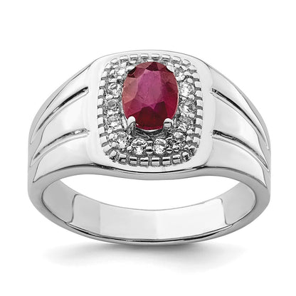 Sterling Silver Rhod-plated Men's African Ruby and White Topaz Ring Size 11