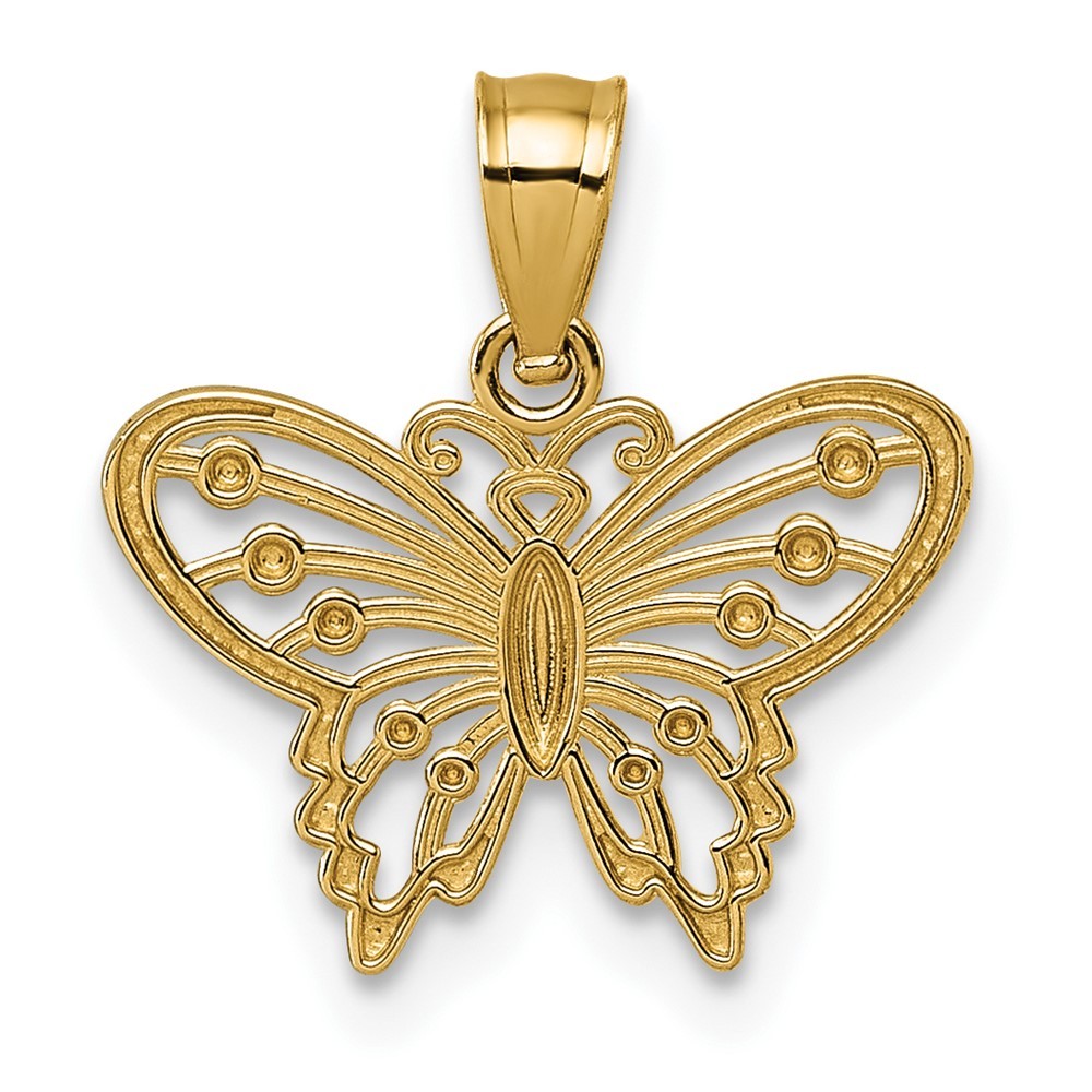 14k Yellow Gold Polished and Diamond-cut Cut-out Butterfly Pendant