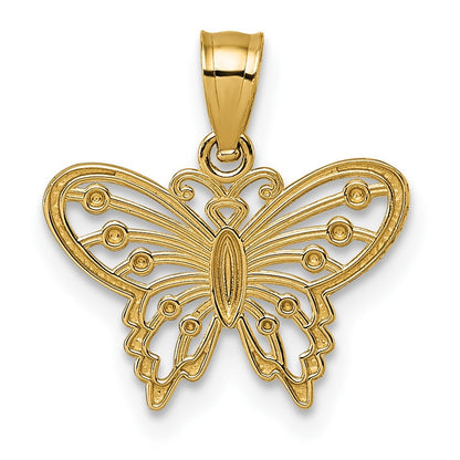 14k Yellow Gold Polished and Diamond-cut Cut-out Butterfly Pendant