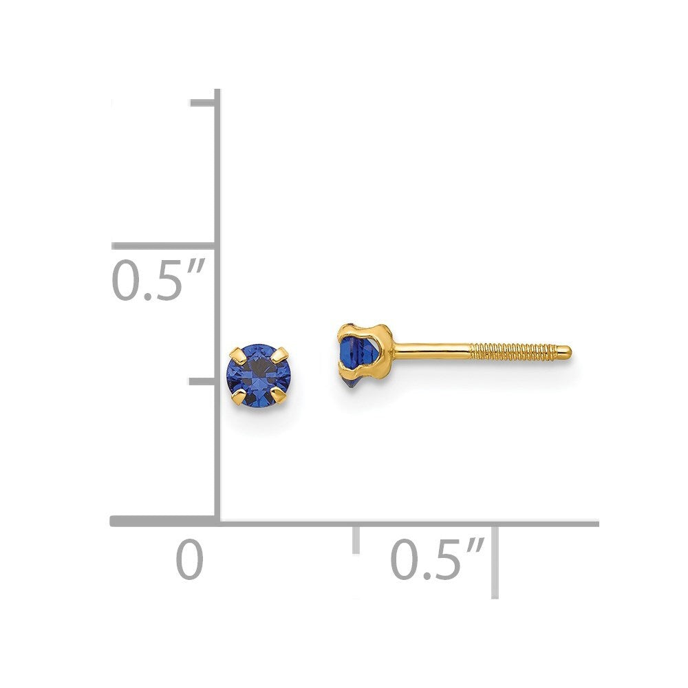 14k Yellow Gold 3mm Imitation Sapphire Birthstone Stud Earrings (Sep)
