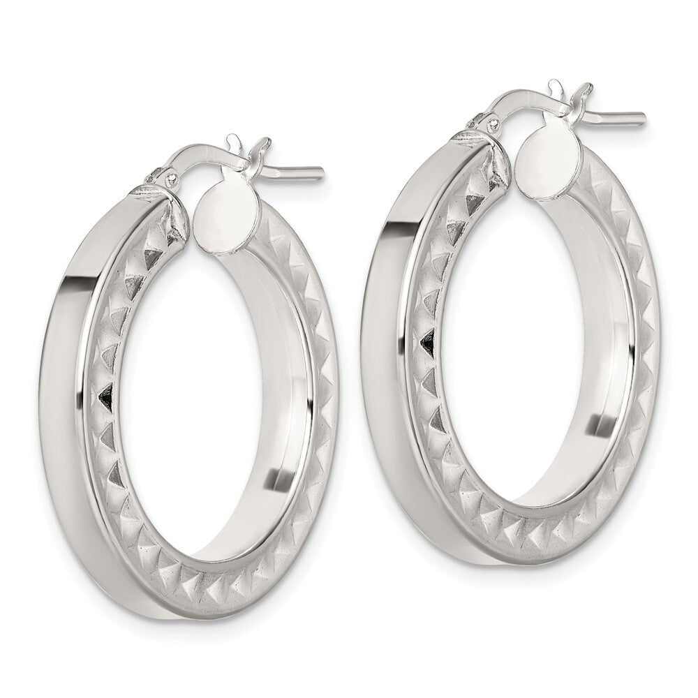 Sterling Silver Polished and Textured Hoop Earrings