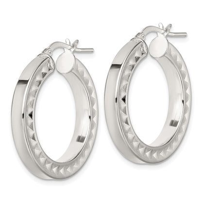 Sterling Silver Polished and Textured Hoop Earrings