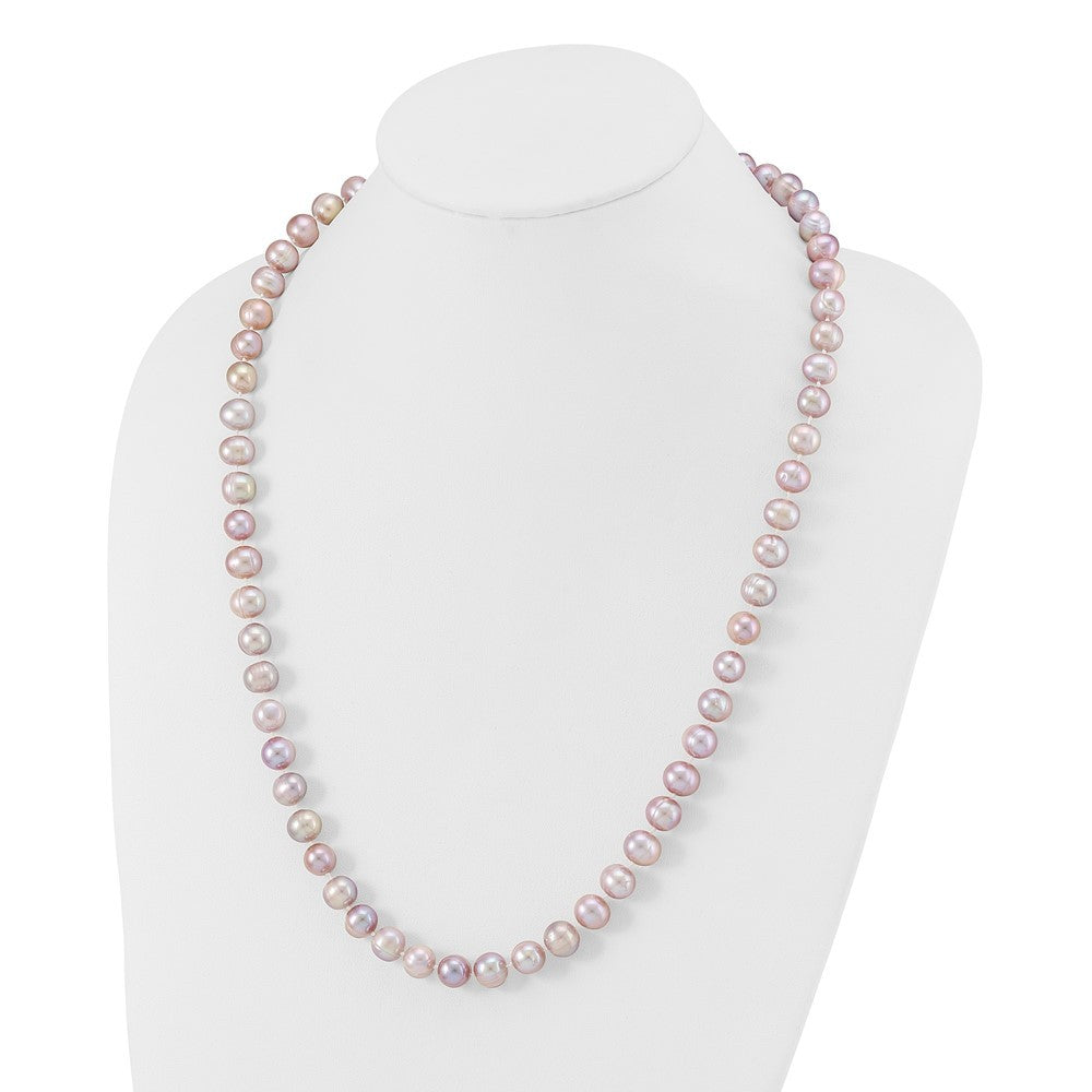 Sterling Silver Rhodium-plated 9-10mm Purple Cultured Pearl Necklace 24"