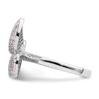 Sterling Silver Rhodium-plated Polished Pink CZ Butterfly Ring Size 6