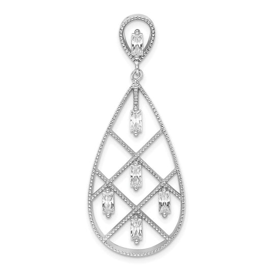Sterling Silver Rhodium-plated Baguette Cubic Zirconia Teardrop Pendant