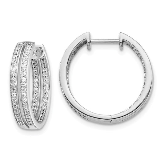 14k White Gold Diamond In/Out Hinged Hoop Earrings