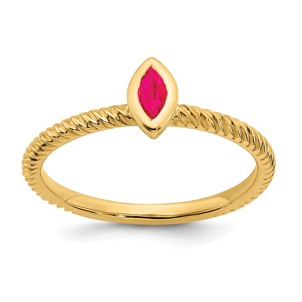 14K Yellow Gold Marquise Bezel Ruby Ring Size 7