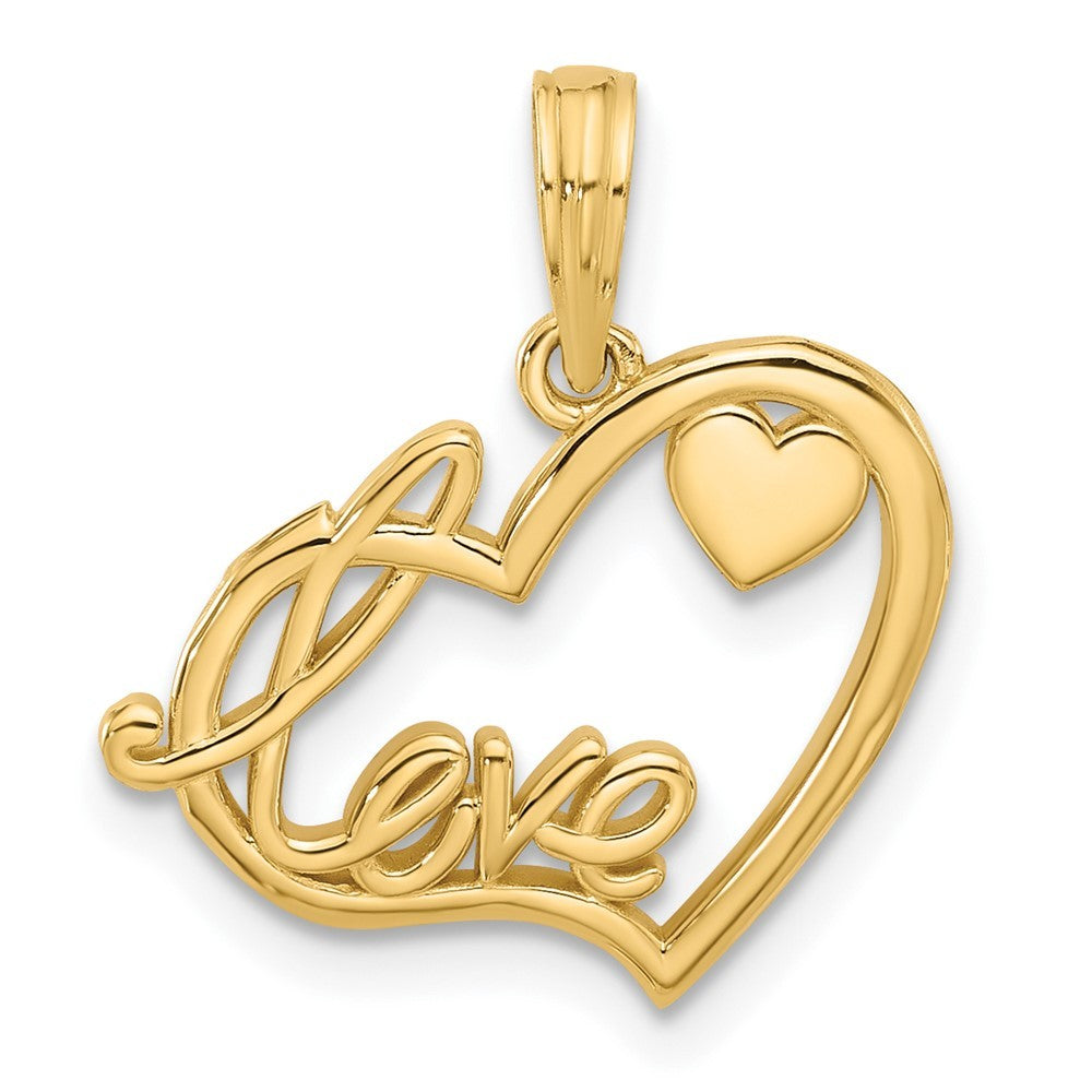 14k Yellow Gold Polished Fancy LOVE Script and Hearts Charm