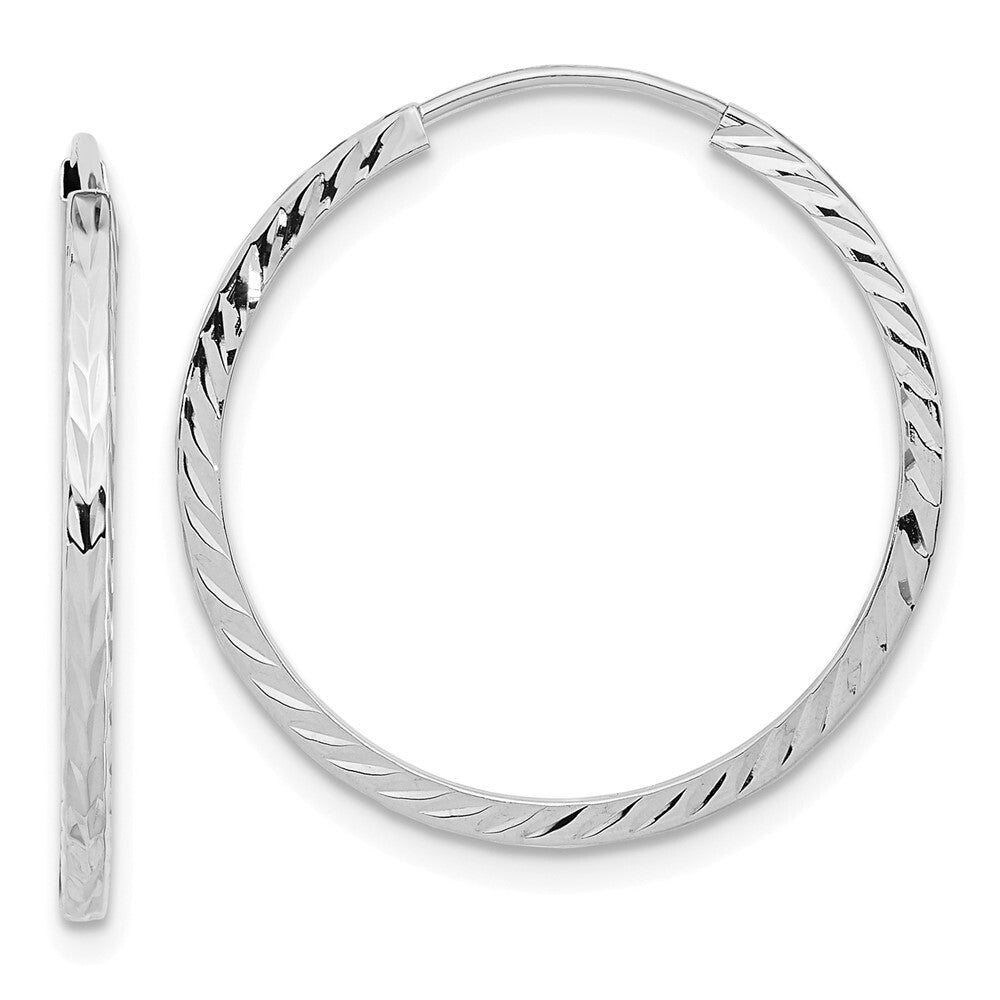 14k White Gold Diamond-cut Square Tube Endless Hoop Earrings Gift for Women