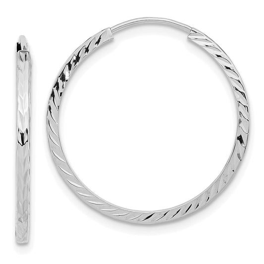 14k White Gold Diamond-cut Square Tube Endless Hoop Earrings Gift for Women