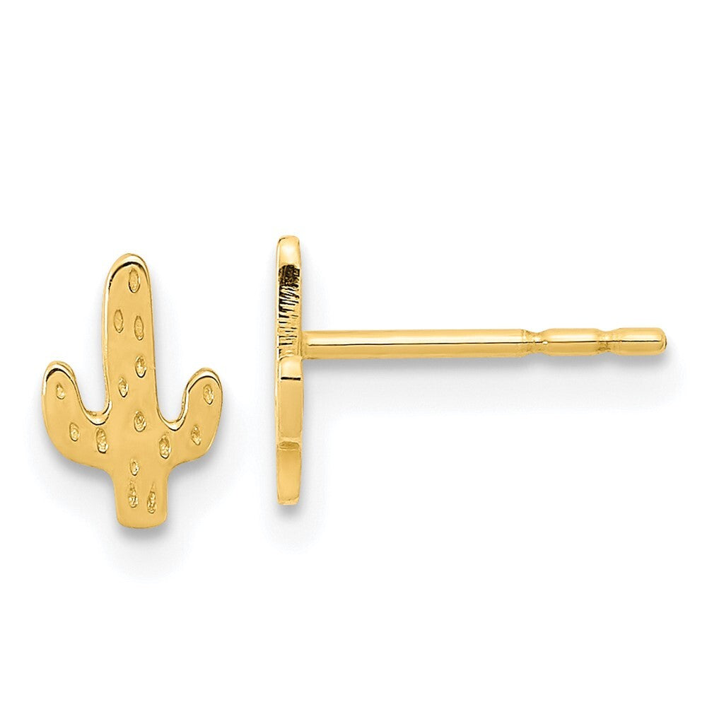 14k Yellow Gold Polished Cactus Stud Earrings Gift for Women