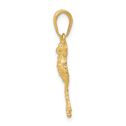 14k Yellow Gold Solid Polished Open-Backed Frog Pendant for Women