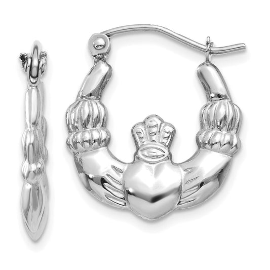 14k White Gold Claddagh Hoop Earrings Gift for Women