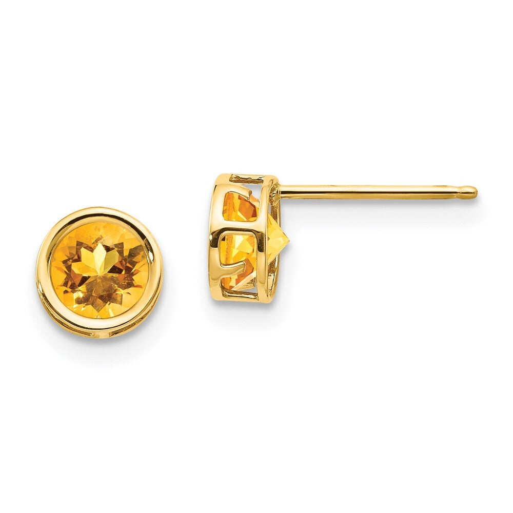 14k Yellow Gold 5mm Bezel Citrine Stud Earrings Gift for Women