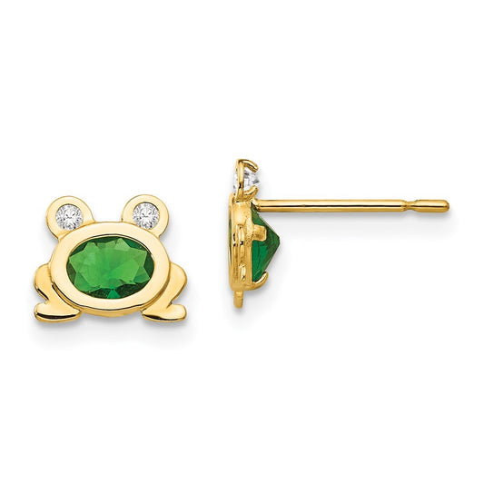 14k Yellow Gold Madi K CZ Children's Frog Post Earrings