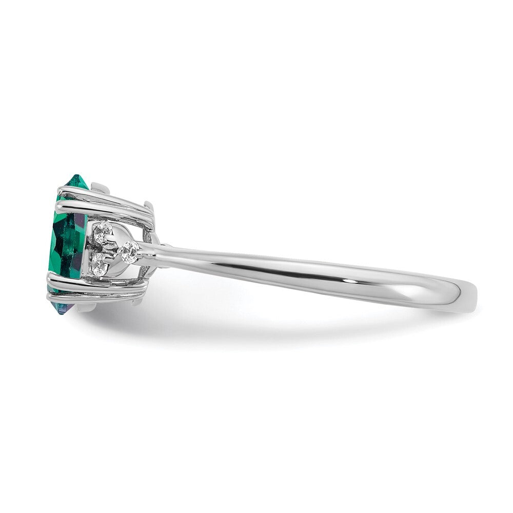 Sterling Silver Rhodium-plated Created Alexandrite and Diamond Ring Size 7