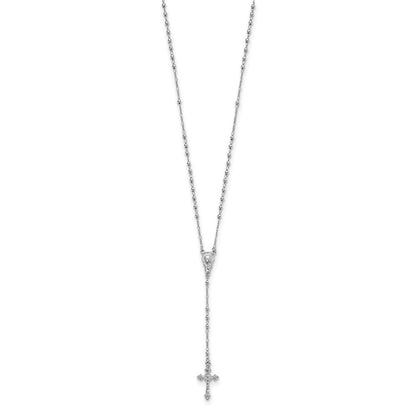Sterling Silver Rhodium Plated Polished Beaded Rosary