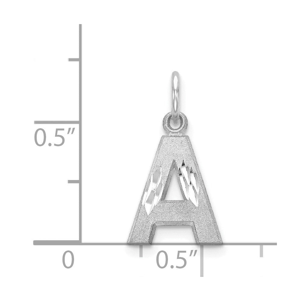 14K White Satin Diamond-cut Letter A Initial Charm