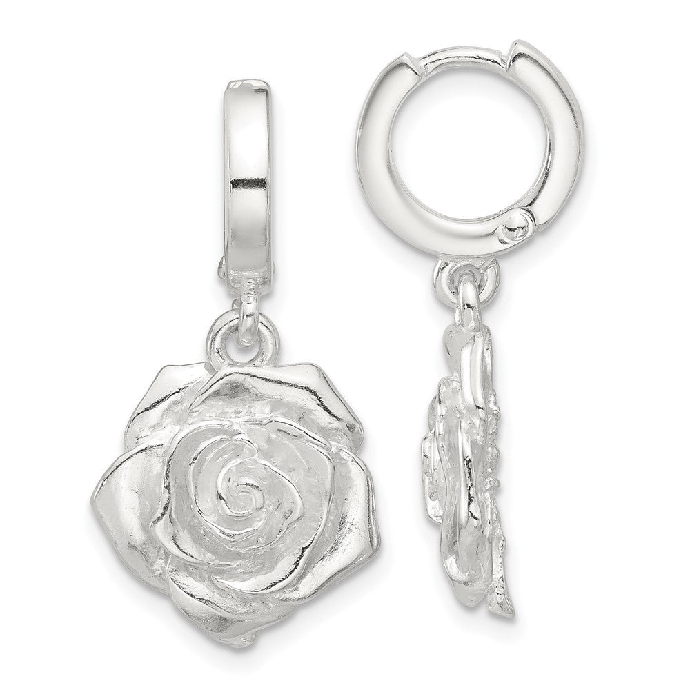 Sterling Silver Rose Dangle Hinged Hoop Earrings