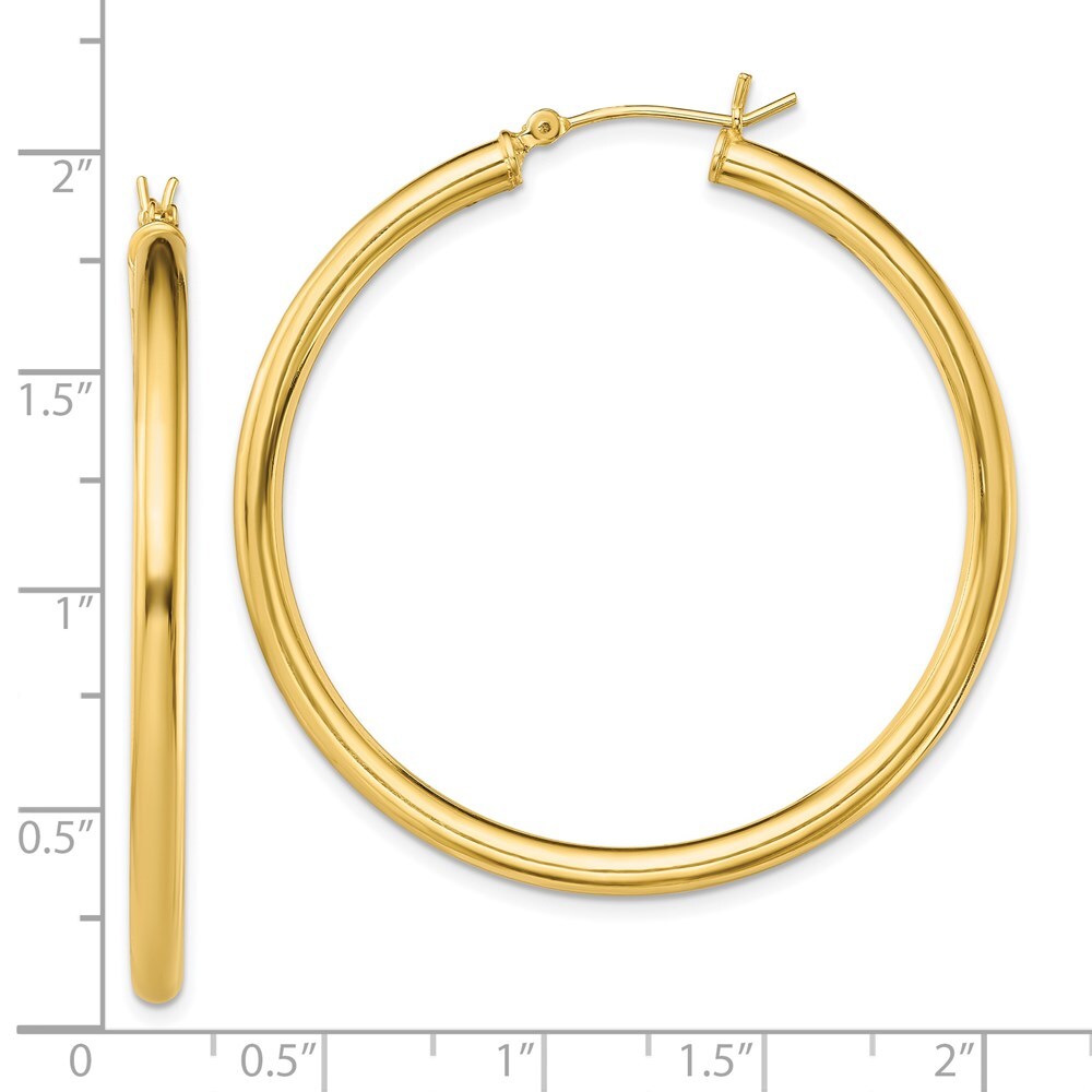 Sterling Silver Gold-Tone Polished 3x45mm Hoop Earrings