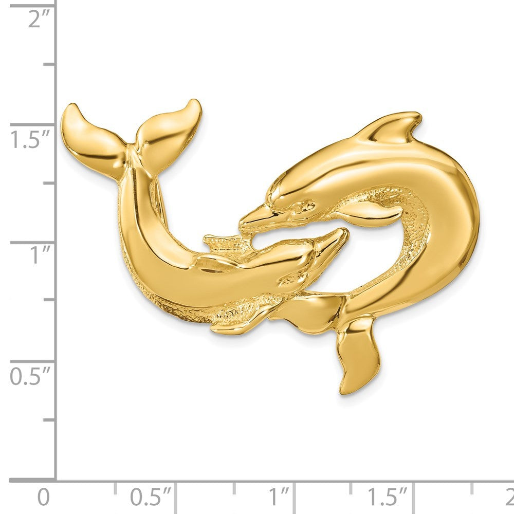 14k Yellow Gold Polished Fits Up To 10mm and 8mm Double Dolphins Slide
