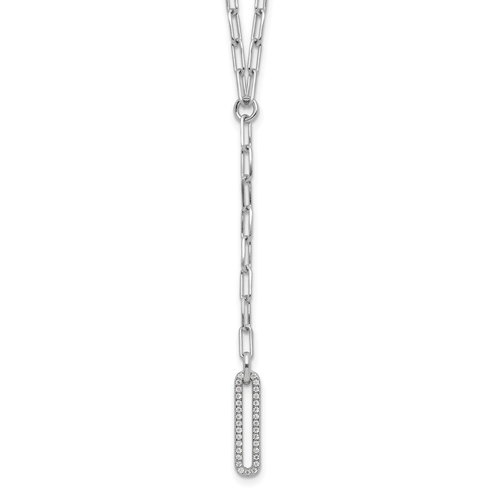 Sterling Silver Rhodium-plated Paperclip Link CZ 16in w/1.75in ext. Necklac