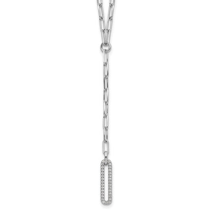 Sterling Silver Rhodium-plated Paperclip Link CZ 16in w/1.75in ext. Necklac