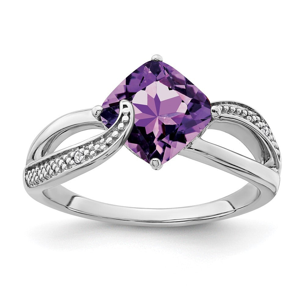 Sterling Silver Rhodium-plated Amethyst and Diamond Ring Size 7