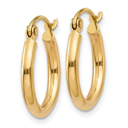 14k Yellow Gold Polished 2x15mm Tube Hoop Earrings Gift for Women