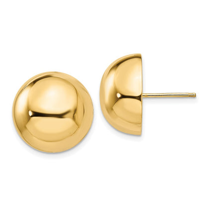 14k Yellow Gold Polished 16mm Half Ball Stud Earrings